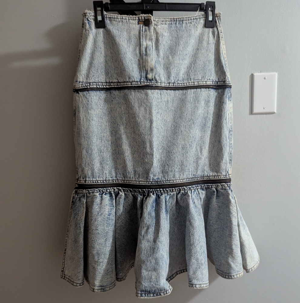 Vintage Paris Express Stone Washed Jean Skirt Size 8
